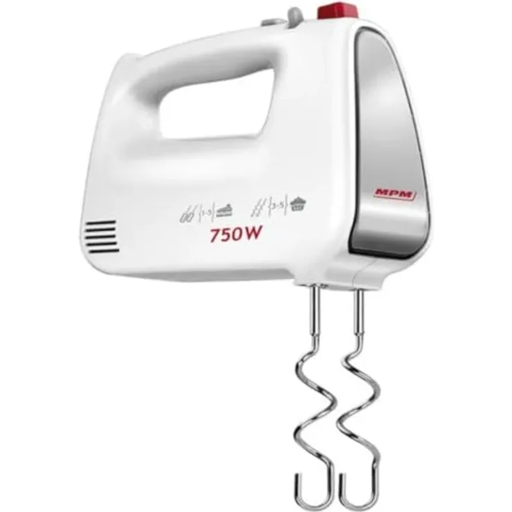 MPM Handmixer MMR-19/B, 750 W mit 5 Geschwindigkeitsstufen, Turbo-Funktion und Sicherheitsschutz, Weiß