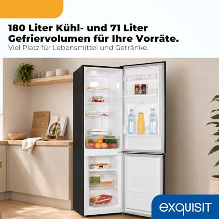 Exquisit Kühl-Gefrierkombination KGC5265-70-NF-WS-040C, 251 l No Frost, Wasserspender, Energieklasse C, leise 39 dB, schmal 54 cm, inoxlook-az – Bild 5