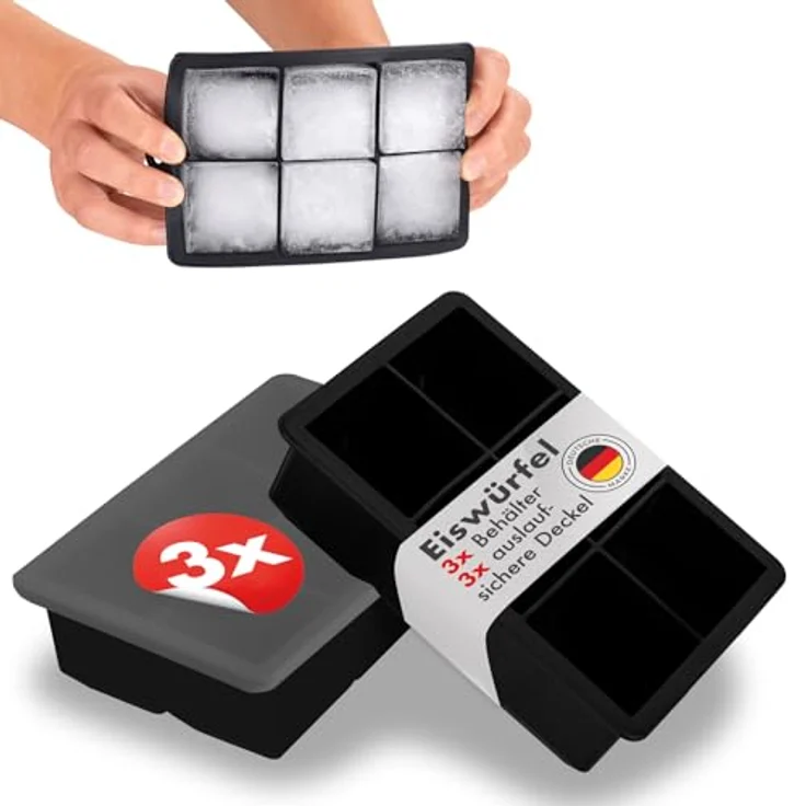 Blumtal Eiswürfelformen Silikon 3er Set, 6er Eiswürfelform mit Deckel, BPA-frei, lebensmittelecht, schwarz – Bild 1