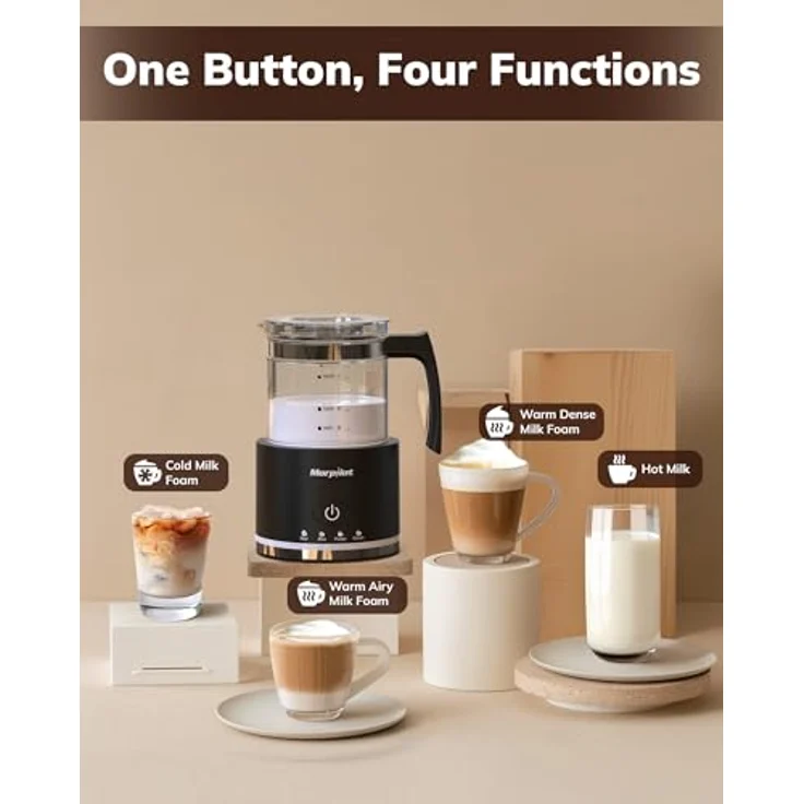 Morpilot Milchaufschäumer Elektrisch 600W, 4 in 1 mit 130-500ml Kapazität, Spülmaschinenfest, Visuelles Glas, Latte-Design, Schwarz – Bild 2