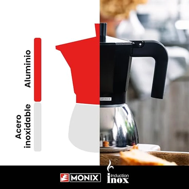 Bra Espressokocher BRA INOX RED 9T, italienische Kaffeemaschine aus Edelstahl mit 470 ml Kapazität für 9 Tassen, induktionsgeeignet, rot – Bild 6