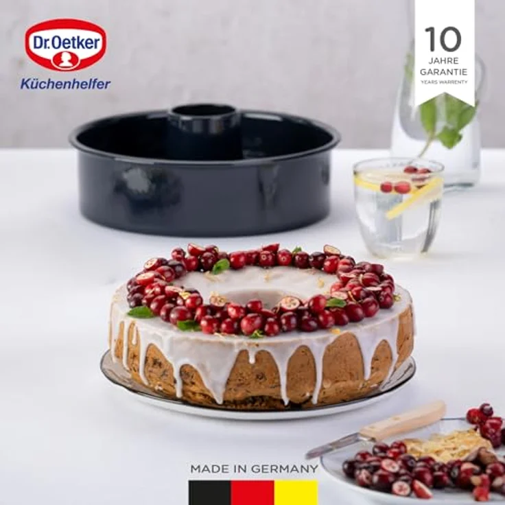 Dr. Oetker form mit Flach- und Rohrboden Ø 26 cm BACK-LIEBE EMAILLE, runde Backform mit schnitt- & kratzfester le-Versiegelung, Kuchenform mit 2 Böden (Farbe: Blau), Menge: 1 Stück – Bild 4