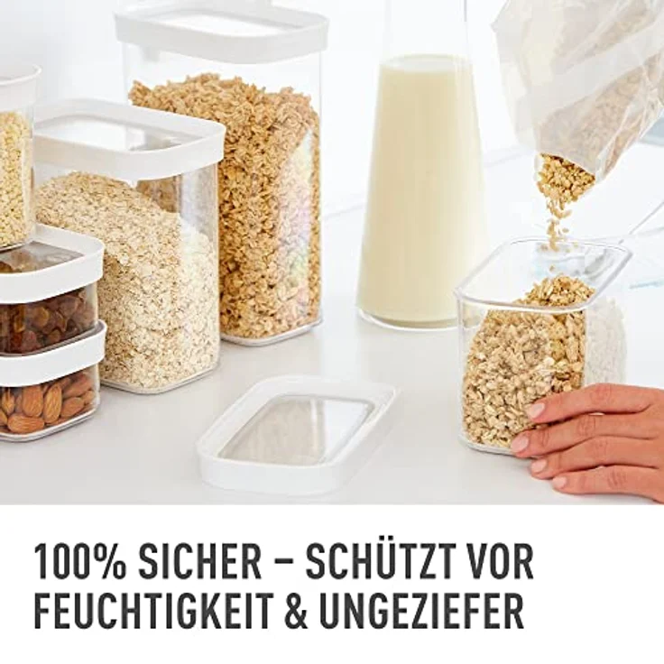 Emsa N11429 Optima 7-teiliges Trockenvorratsdosen-Set | 2 x 0,45/2 x 1/2 x 1,6/2,2 Liter | rechteckig | 100% sicher/hygienisch/unbedenklich | Frischedichtung | BPA-frei | transparentes Design – Bild 4