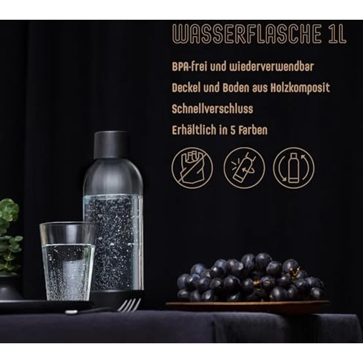 Mysoda Woody Wassersprudler, inkl. 1 Liter PET-Flasche, 60L CO2-Zylinder, schwarz – Bild 5