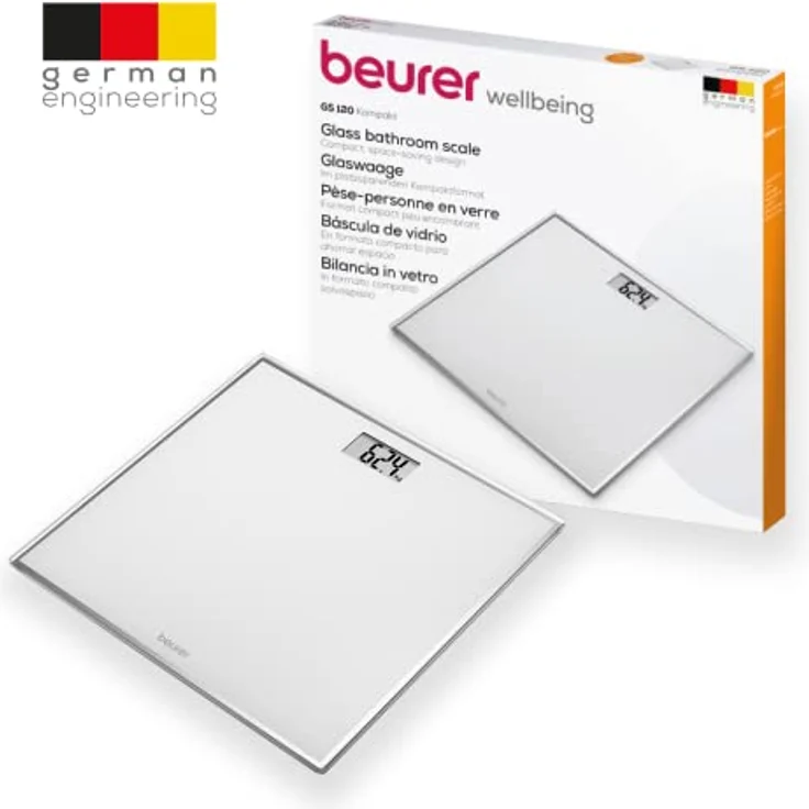 Beurer GS 120 Kompakt Glaswaage mit elegantem Spiegeleffekt in platzsparendem Kompaktformat, 27 x 26 cm, gut lesbare LCD-Anzeige, Ziffernhöhe 22 mm, flache Digitalwaage, Tragkraft bis 150 kg – Bild 5