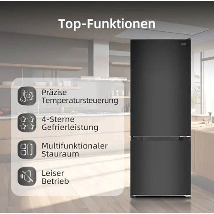 CHIQ Freistehender Kühlschrank mit Gefrierfach 205L, 4-Sterne Gefrierleistung, Low-Frost, 39 dB, 12 Jahre Garantie auf Kompressor, 144 x 54 x 55 cm (HxBxT) – Bild 4