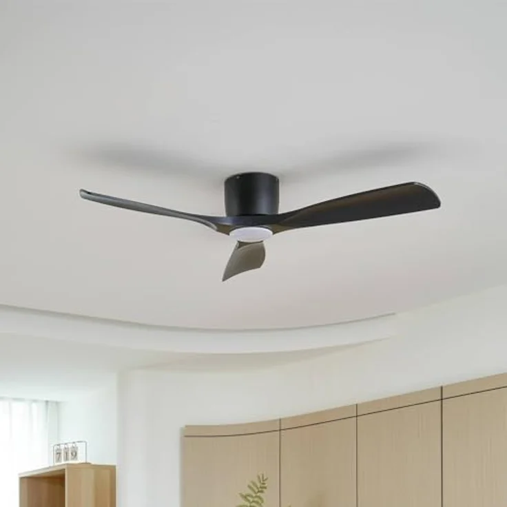 Lucande LED Deckenventilator Moneno, dimmbar, 1-flammig, moderne Leselampe in Schwarz mit Fernbedienung und energiesparender LED-Technologie – Bild 3