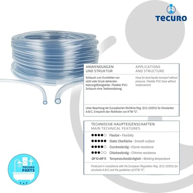 tecuro PVC-Schlauch transparent, für Lebensmittel, Wasser, Öl, Benzin, Innen-Ø 13 mm, max. +60°C, 1-Schicht-Aufbau, phthalatfrei – Bild 3