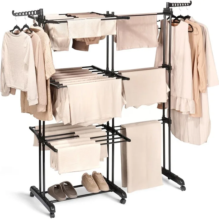 Vilde Wäscheständer XXL, Höhenverstellbarer Wäschetrockner aus Metall, Platzsparend, schwarz, 78-130 cm