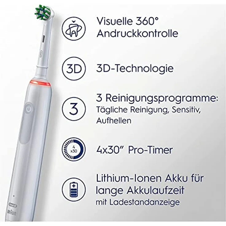 Oral-B PRO 3 3500 Elektrische Zahnbürste/Electric Toothbrush, mit 3 Putzmodi und visueller 360° Andruckkontrolle für Zahnpflege, Reiseetui floral, Geschenk Mann/Frau, Designed by Braun, weiß – Bild 5