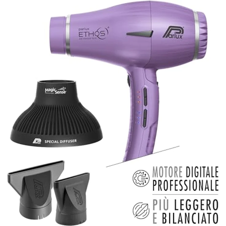 Parlux Ethos® Pack with Magic Sense Diffuser, Professional Digital Hair Dryer with Negative Ions, Lilac – Bild 2