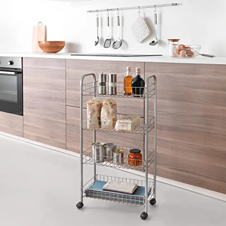 Metaltex Ascona- Mehrzweckwagen mit Rollen, Grau, 41 x 23 x 84 cm – Bild 5