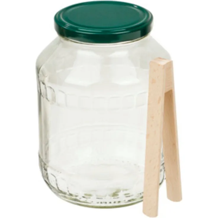 Haushalt International Einmachglas Gurkenglas mit Zange ca. 2650ml aus Glas, (1-tlg) - Transparentes Glas mit Holzzange, 2650ml, stilvolle Aufbewahrung