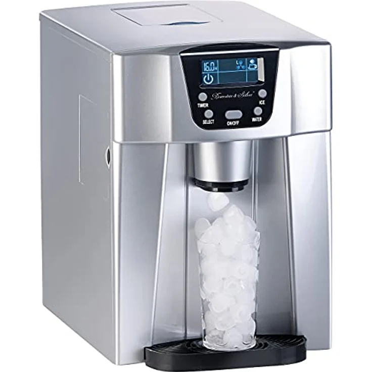 Rosenstein & Söhne Eiswürfelbereiter: Premium-Eiswürfelmaschine mit Eiswürfel- & Kaltwasserspender, 2 Liter (eckige Eiswürfel, LCD-Display, Timer-Funktion) – Bild 1