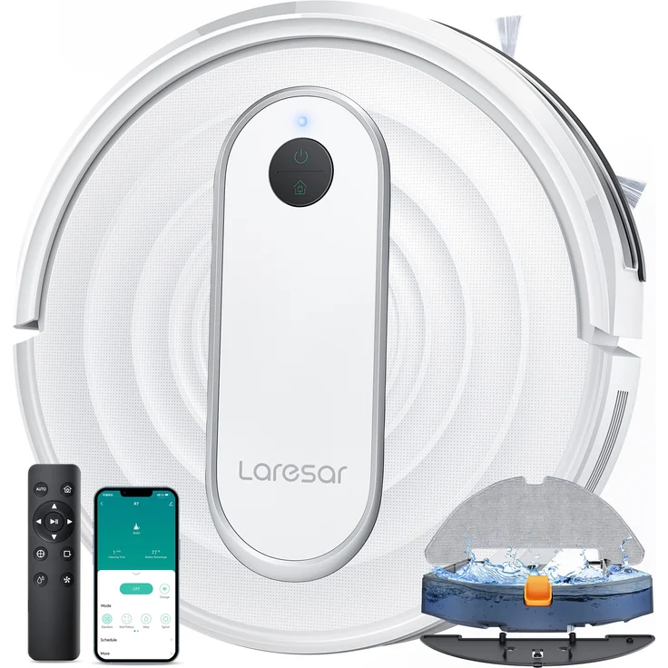 Laresar Saugroboter P10, 4500 Pa, 3-in-1 Reinigung, Teppich-Booster, Bis zu 120 Minuten, Beutellos, HEPA-Filter, 3 Modi, Fernbedienung, App- und Sprachsteuerung