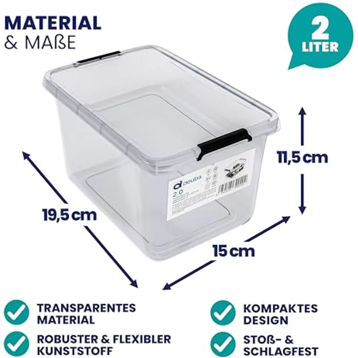 Deuba 10x Aufbewahrungsbox mit Deckel 2L Kunststoff Kisten lebensmittelecht BPA frei transparent stapelbar Küche Schlafzimmer – Bild 5