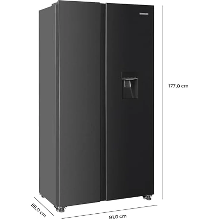 Heinrich´s Side-by-Side Kühlschrank, Kühlgefrierkombination mit 439L Mega Gesamtvolumen, NO-FROST, 151L Gefriervolumen, inkl. Wasserspender, LED Beleuchtung,Touch, Multi-Airflow-System, Schwarz-Inox – Bild 3