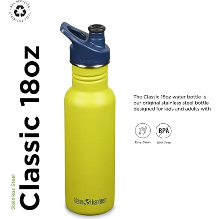 Klean Kanteen Trinkflasche 532ml Classic Narrow, grün-apple mit Sport Cap, einwandig, für kohlensäurehaltige Getränke geeignet, spülmaschinengeeignet – Bild 2