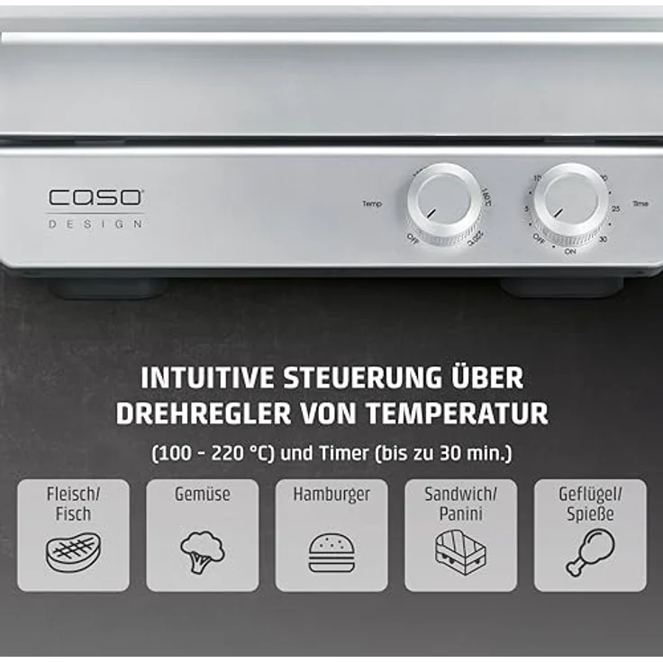 Caso SteakChef, Doppel-Kontaktgrill aus Edelstahl mit Antihaftbeschichtung, 2000 Watt, Temperatur 100-220°C, als Tischgrill nutzbar, große Grillfläche von 1440 cm², abnehmbare und spülmaschinengeeignete Platten – Bild 5
