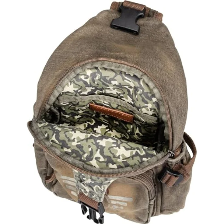Greenburry Aviator Crossbag, Canvas Umhängetasche 23x35cm in khaki, rustikaler Vintagestil, verstellbarer Schultergurt – Bild 4