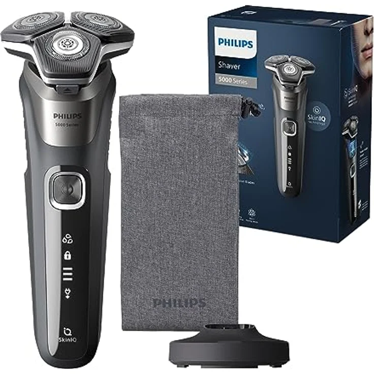Philips Shaver Series 5000 – Elektrischer Nass- & Trockenrasierer in Carbongrau mit SkinIQ Technologie, 45 selbstschärfenden Klingen & Gesichtshaarsensor – Bild 1