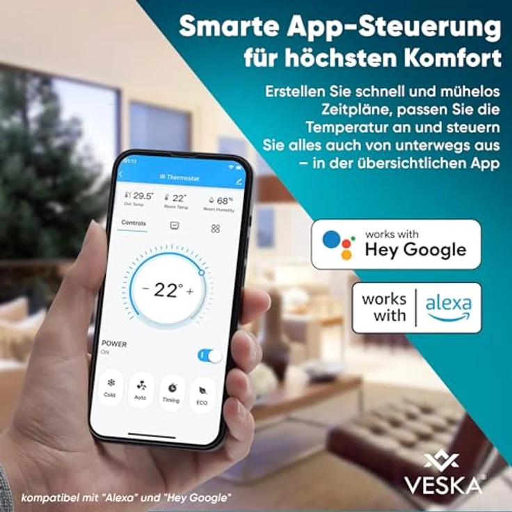 VESKA Mobile Klimaanlage FDP35-3033ZPWR5, 12000 BTU/h (3,5 kW) 4in1 mit WiFi/App, Fernbedienung, 24h-Timer, Luftentfeuchter – Bild 7
