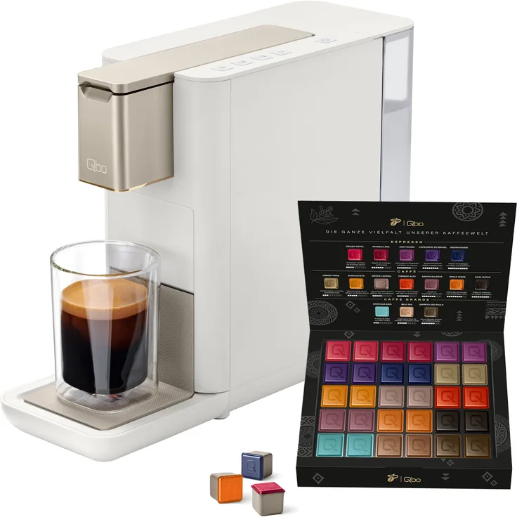 Tchibo Qbo ICONIC Premium Kapselmaschine inkl. 30 recyclebare Qbo Kapseln, kompaktes, innovatives Design, Light Gold