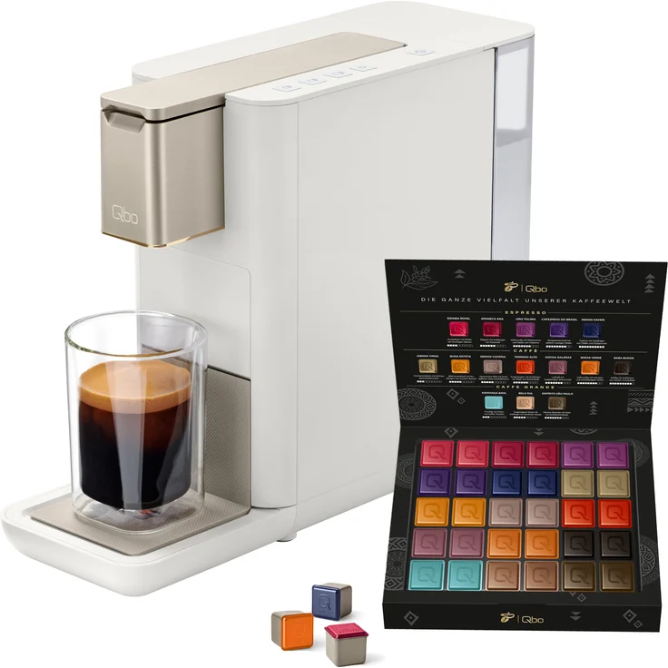 Tchibo Qbo ICONIC Premium Kapselmaschine inkl. 30 recyclebare Qbo Kapseln, kompaktes, innovatives Design, Light Gold