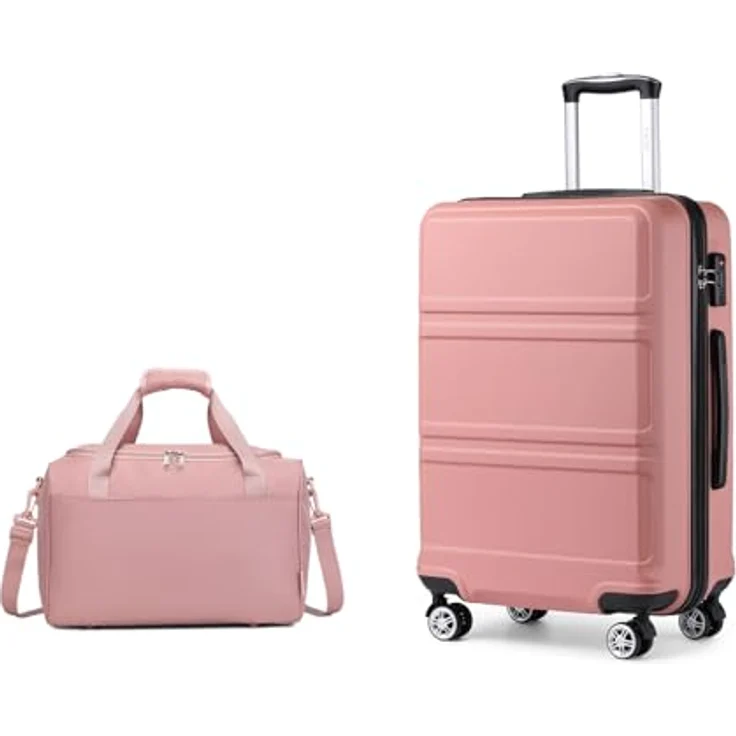 KONO 55cm Handgepäck-Koffer Trolley Set, 2-teilig mit Ryanair Reisetasche, 38L Hartschalenkoffer und 20L Handtasche, Rosegold – Bild 1