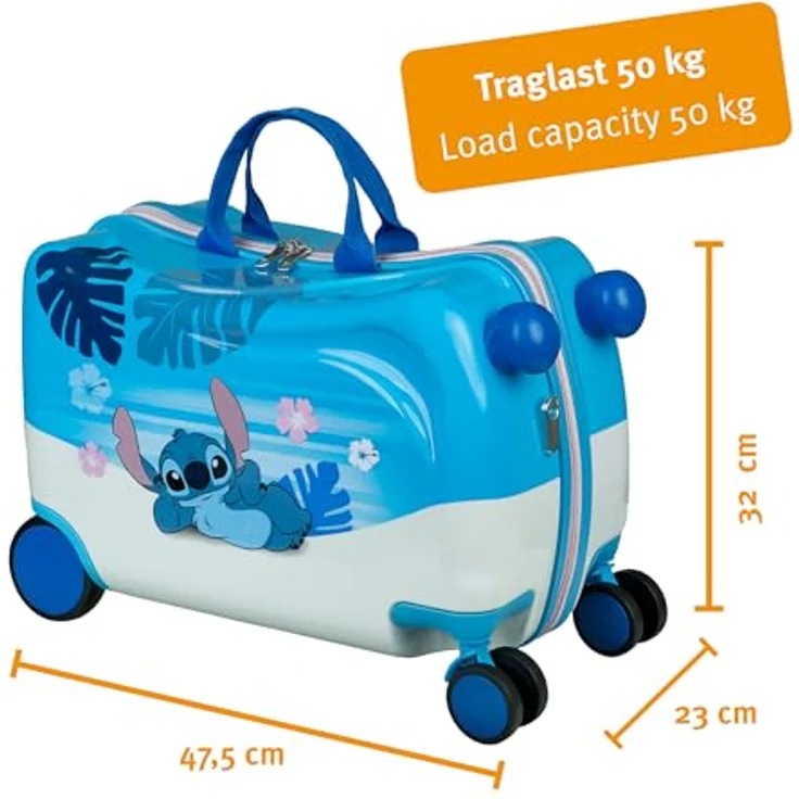 Lilo & Stitch Reise-Trolley Ride-on Koffer, handgepäcktauglich mit Sitzfunktion und geräumigem Innenfach – Bild 4