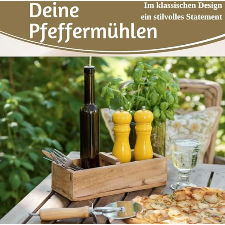LS-LebenStil Salz-/Pfeffermühle Set iB Laursen, manuelle Holz-Gewürzmühle in Gelb, 21x5cm, stufenlos einstellbares Keramikmahlwerk für grobes Salz und schwarze Pfefferkörner, 2 Stück – Bild 5