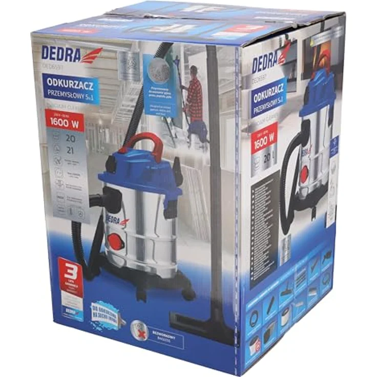 Dedra DED6597, Industriestaubsauger 1600W, 20L, für trockene und nasse Anwendungen, HEPA-Filter, rostfreier Stahlbehälter – Bild 10