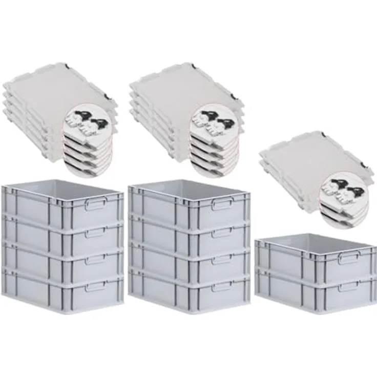 PROREGAL Eurobox NextGen Economy, SuperSparSet 10x, Scharnierdeckel, 34 Liter, HxBxT 17x40x60cm, schwarz, lebensmittelecht, robust und stapelbar