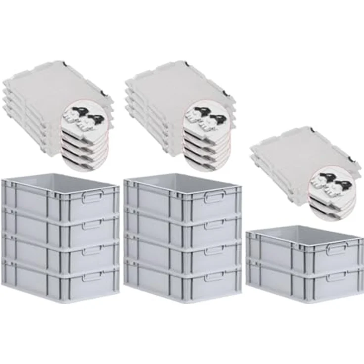 PROREGAL Eurobox NextGen Economy, SuperSparSet 10x, Scharnierdeckel, 34 Liter, HxBxT 17x40x60cm, schwarz, lebensmittelecht, robust und stapelbar – Bild 1
