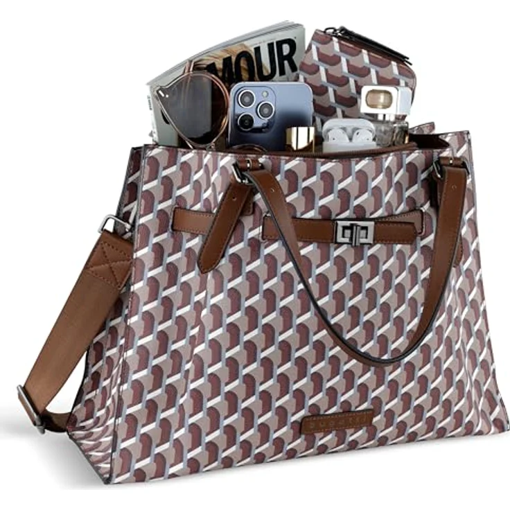 Bugatti Ella Shoulderbag L, elegante Tote Bag aus Kunstleder mit 2 Tragevarianten, braun – Bild 4