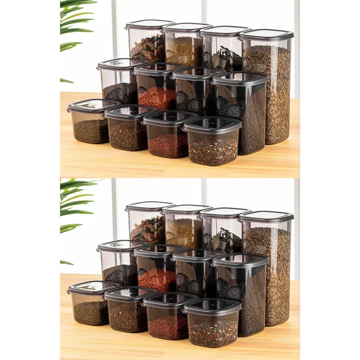 Hermia Concept BNMPEGYAS24-51217 Vorratsdosen-Set (24-teilig), anthrazit, 100% Kunststoff, spülmaschinenfest, mikrowellengeeignet, 10 x 10 x 9,5 cm