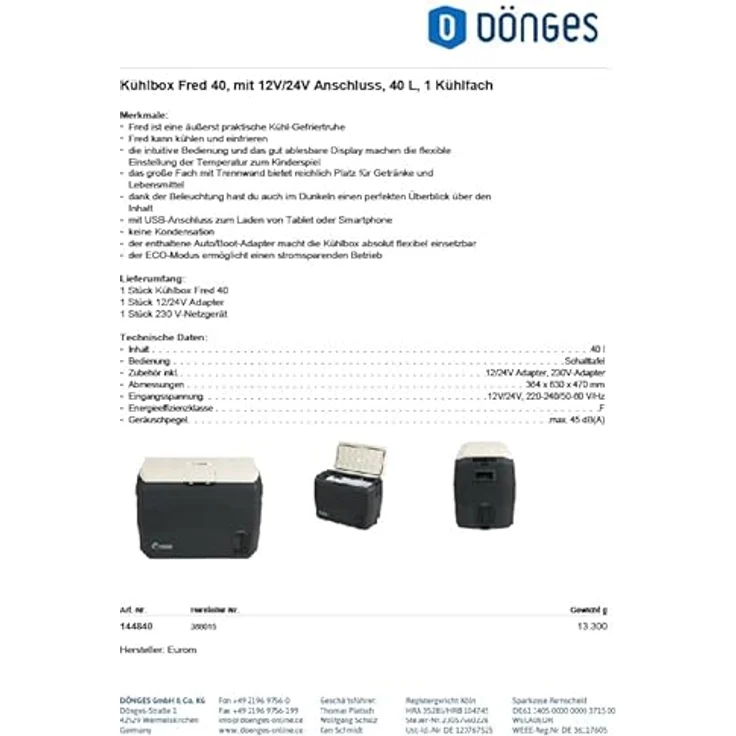 Eurom Fred, Kühlbox (40 l) mit Kühl- und Gefrierfunktion, USB-Anschluss, Auto-/Boot-Adapter, energiesparendem ECO-Modus – Bild 7