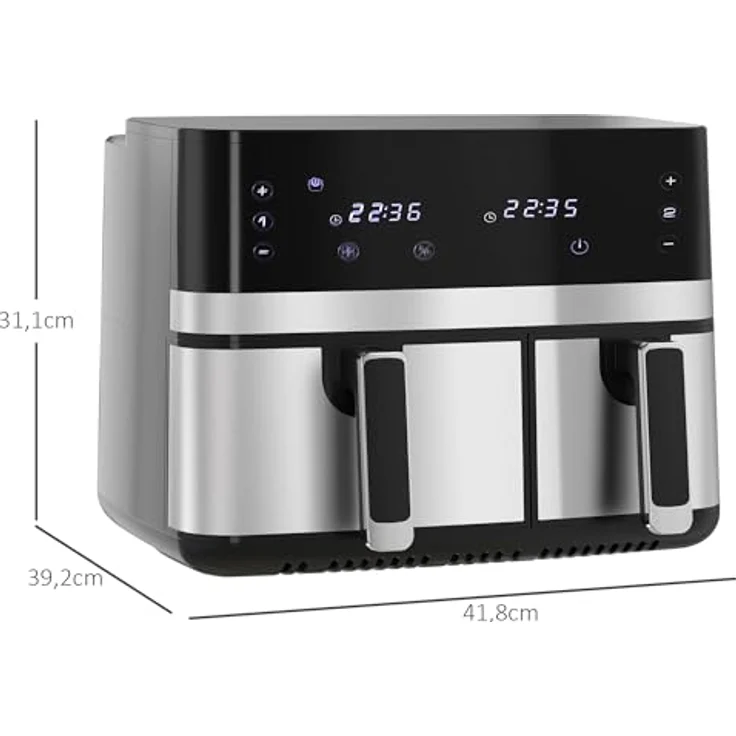 HOMCOM Heißluftfritteuse 8,5L, Doppelkammer, 8 in 1 Rezeptur, Touchscreen, Smart und Timer-Funktion, ohne Öl, Schwarz – Bild 5