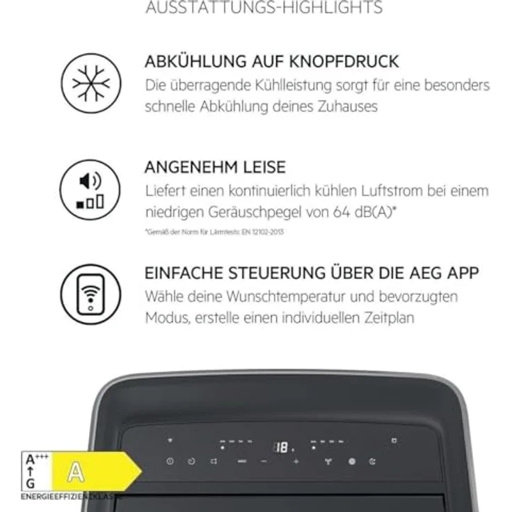 AEG Comfort 6000 AXP40U340CW, Mobiles Klimagerät BTU 14000, Weiß, energieeffiziente Kühlung, leiser Betrieb, steuerbar über AEG App, nachhaltiges Kältemittel R290 – Bild 2