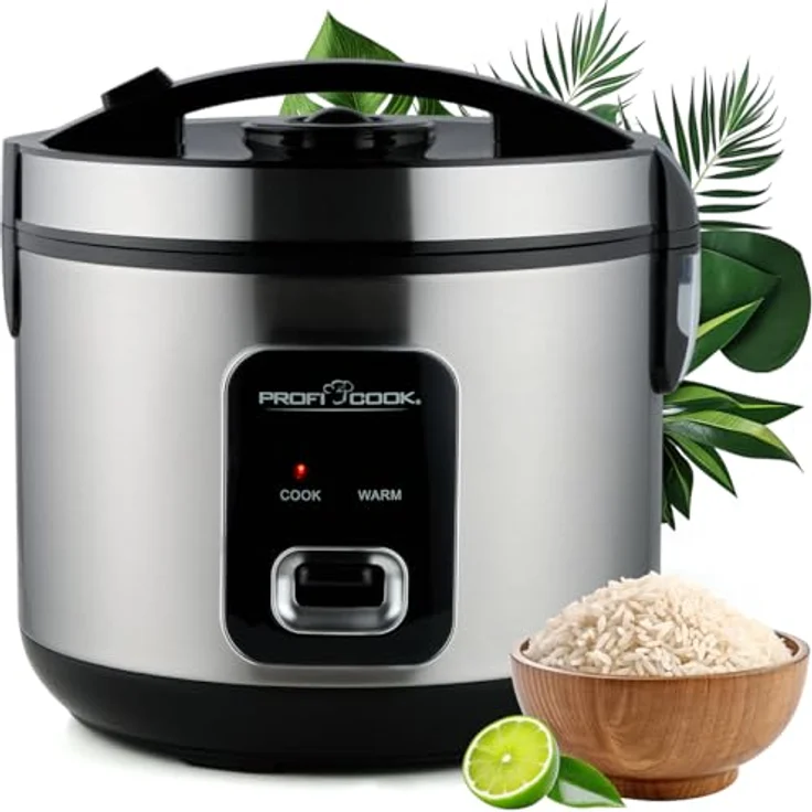 ProfiCook Reiskocher PC-RK 1285, 2-in-1 Reiskocher und Dampfgarer für bis zu 3 kg Reis, Edelstahlgehäuse, antihaftbeschichtet, mit Warmhaltefunktion – Bild 1