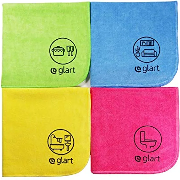 Glart (4444) 4 Stück Mikrofasertücher 40x40 cm Allzwecktücher Trockentücher Küchentücher Putztücher Haushalt Küche WC Bad Haus Garten Büro, Microfasertücher statt Baumwolle