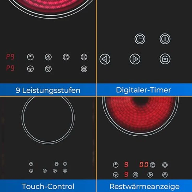 Exquisit Kochfeld EKC301-R-020 | Glaskeramik | Touch Control | Timer | Kindersicherung | Rahmenlos | 2 Kochstellen | 3000 W, Schwarz – Bild 3