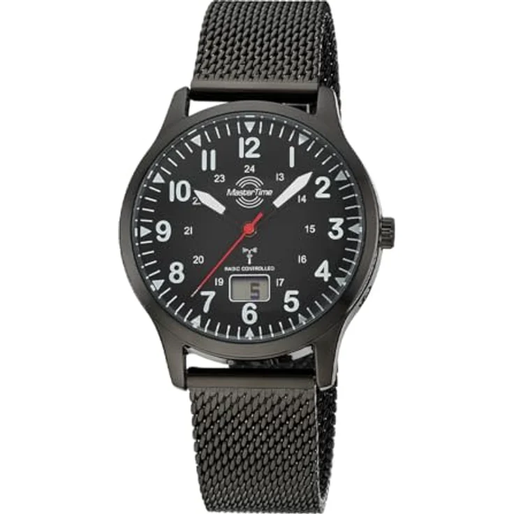 Master Time MTGA-10960-22M, Funk Quarz Herren Uhr Analog-Digital mit schwarzem Edelstahl Milanaise-Armband, automatischer Zeitsynchronisation, ewigen Kalender und hoher Ablesbarkeit – Bild 1