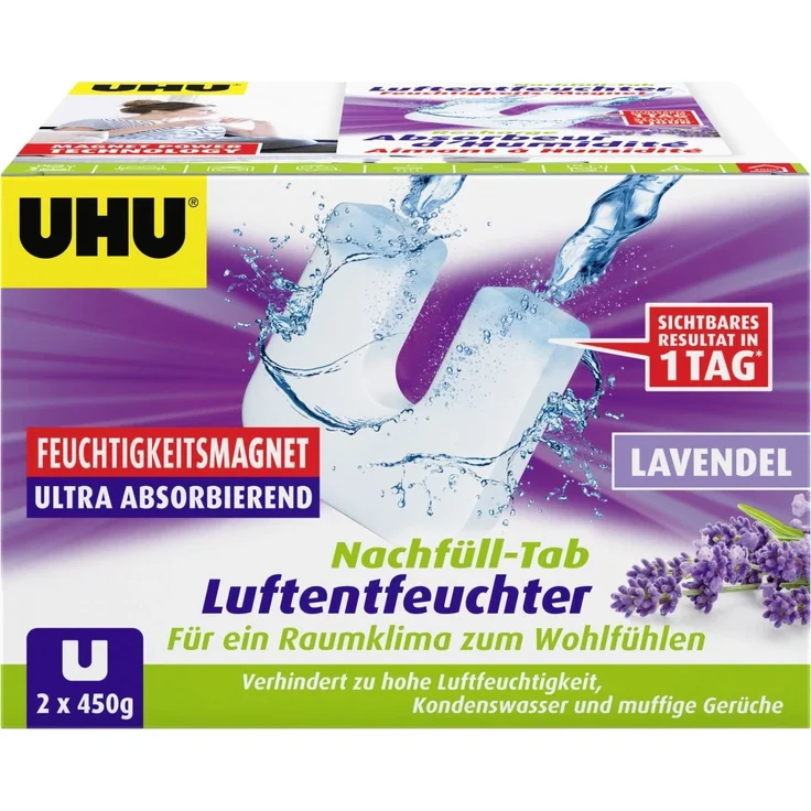 UHU Luftentfeuchter Feuchtigkeitsmagnet Lavendel, Effektive Feuchtigkeitsaufnahme für 2-3 Monate – Bild 1