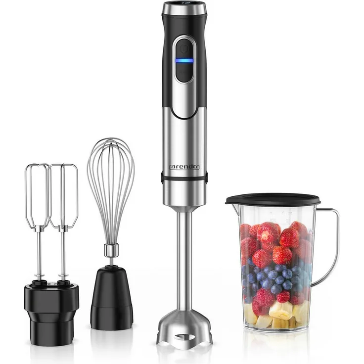 Arendo Stabmixer Edelstahl, 1500 W Handmixer mit DC-Motor, abnehmbarem Mixfuß, 12 Geschwindigkeitsstufen, Turbotaste, inkl. Schneebesen & Mixbecher