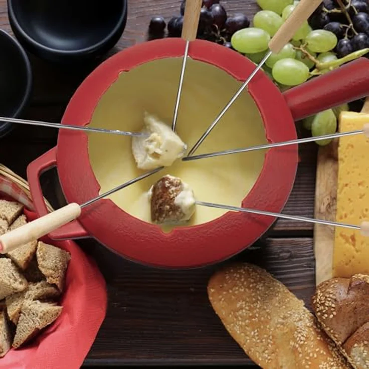 osoltus BBQ Gusseisen Fondue Käsefondue Emaille beschichtet rot – Bild 3