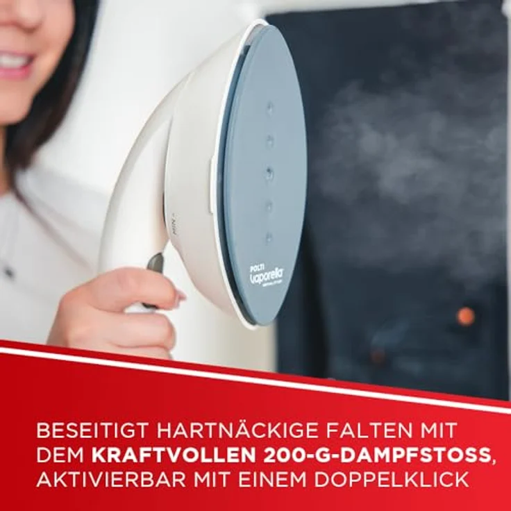 Polti VAPORELLA Vertical Steamer PLEU0273, Dampfglätter mit Standfuss, 270 g Dampfstoss, Weiss/Rot – Bild 3