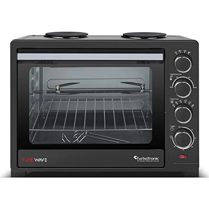 Turbotronic/Minibackofen mit Umluft und Kochplatten / 35l / schwarz / 3200W, Mini Backofen mit Timer, Pizzaofen, Drehspieß, Backblech, Innenbeleuchtung – Bild 3