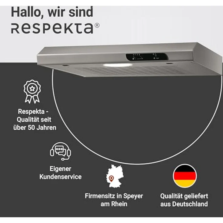 respekta Economy DH 640 IXL, Motorhaube, Standard, Breite: 60 cm, Tiefe: 47 cm, Absaugung und Rückführung (mit zusätzlichem Rückführungsset), Inox – Bild 8