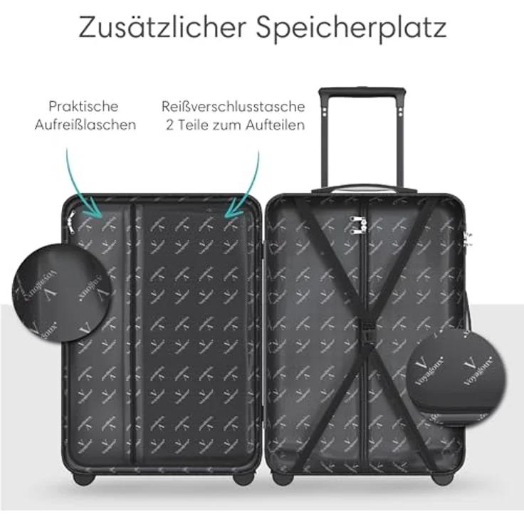 Voyagoux Hartschalenkoffer 116L, Groß mit TSA-Schloss, ABS, 4x 360° Rollen, Silber, 76x48x30cm – Bild 4
